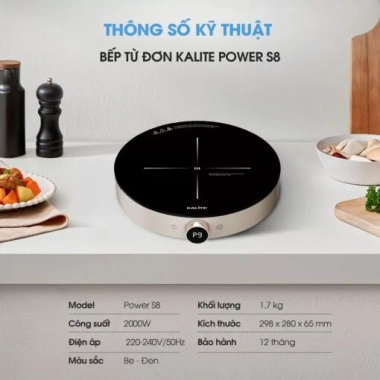 Bếp từ Kalite S8 2.000W 9 mức, mặt kính pha lê, bảo hành 12 tháng - Hàng chính hãng