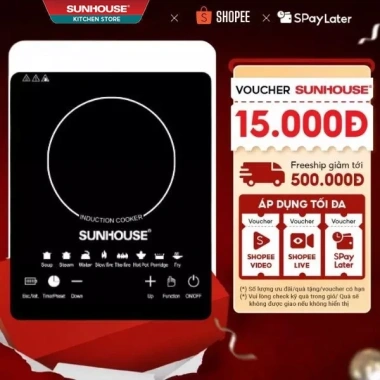 Bếp Từ Sunhouse 2.200W giảm giá 389.000 VND, cảm ứng nhanh, mặt kính cường lực, tiết kiệm năng lượng