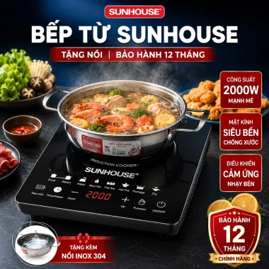 Bếp từ và hồng ngoại SUNHOUSE 2.200W - Nhanh mạnh, tiết kiệm thời gian, tặng nồi, giá chỉ 369.000₫ 2