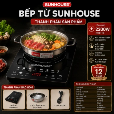 Bếp từ và hồng ngoại SUNHOUSE 2.200W - Nhanh mạnh, tiết kiệm thời gian, tặng nồi, giá chỉ 369.000₫ 3