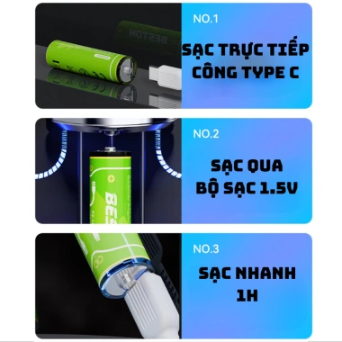 Beston Pin sạc TypeC 1.5V - Đa dạng D, C, AA, AAA, 18.650, 9V, giảm còn 125k 2