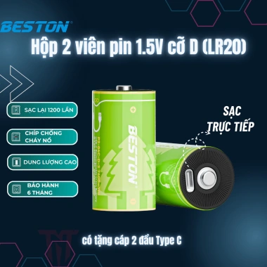 Beston Pin sạc TypeC 1.5V - Đa dạng D, C, AA, AAA, 18.650, 9V, giảm còn 125k 10