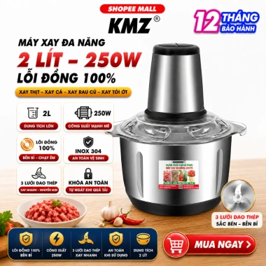 [BH 1NĂM] Máy xay đa năng 250W trục inox, cối inox304, 4 lưỡi dao - Xay được cua, thịt, rau 155k