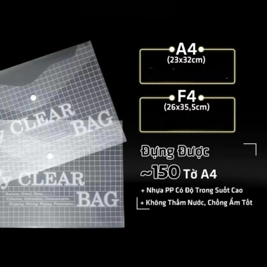 Bìa Nút My Clear Bag 12 cái - Nhiều màu Xanh Dương, Lá, Đỏ, Vàng, Giá 53.000₫