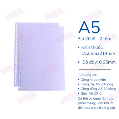 Bìa sổ còng nhựa đa màu A4‑B5‑A5 Buka đục lỗ – Phù hợp planner & bullet journal, chỉ 19.900₫ 10