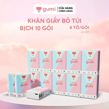 Bịch 10 gói khăn giấy Gumi 4 lớp mềm dai, bỏ túi cao cấp - Giá chỉ 36.000₫