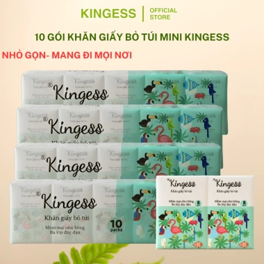 Bịch 10 gói khăn giấy mini Kingess 8 tờ/pk - Giấy bỏ túi cao cấp, dai đanh, mềm mịn, chỉ 30.000₫