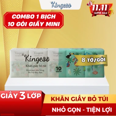 Bịch 10 gói khăn giấy mini Kingess 8 tờ/pk - Giấy bỏ túi cao cấp, dai đanh, mềm mịn, chỉ 30.000₫ 2 Bịch 10 gói khăn giấy mini Kingess 8 tờ/pk - Giấy bỏ túi cao cấp, dai đanh, mềm mịn, chỉ 30.000₫ 2