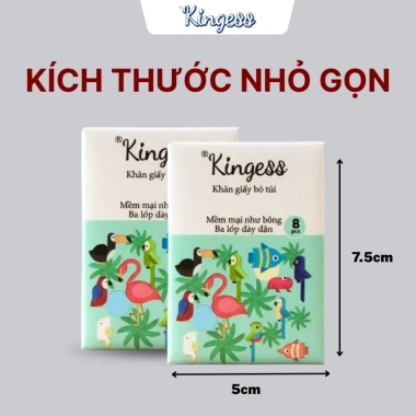 Bịch 10 gói khăn giấy mini Kingess 8 tờ/pk - Giấy bỏ túi cao cấp, dai đanh, mềm mịn, chỉ 30.000₫
