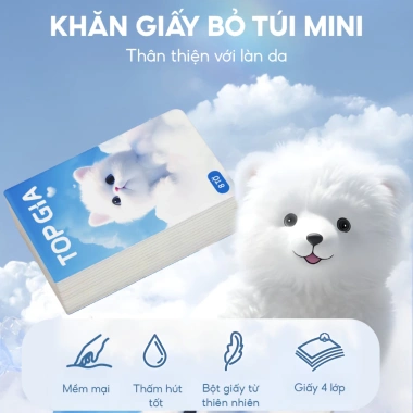 Bịch 10 Gói Khăn Giấy Top Gia Mini 4 Lớp 20x20cm Mềm Mịn Tiện Lợi - 29.900₫