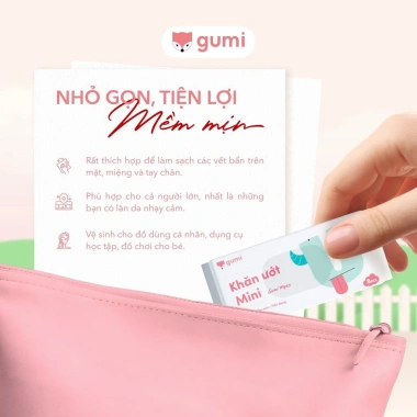 Bịch 8 gói Khăn giấy ướt Gumi Mini bỏ túi tiện lợi 8 Tờ/Gói giá chỉ 32.340 VND 2