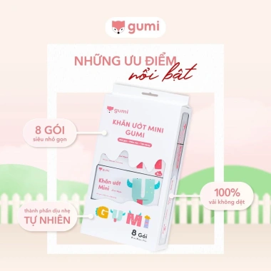 Bịch 8 gói Khăn giấy ướt Gumi Mini bỏ túi tiện lợi 8 Tờ/Gói giá chỉ 32.340 VND 3
