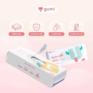 Bịch 8 gói Khăn giấy ướt Gumi Mini bỏ túi tiện lợi 8 Tờ/Gói giá chỉ 32.340 VND 4