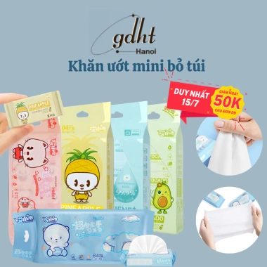 Bịch 8 gói khăn ướt mini bỏ túi họa tiết đáng yêu, du lịch nhỏ gọn, chỉ 46.000 đồng