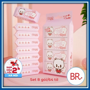 Bịch Khăn Giấy Ướt Mini 8 Gói 64 Tờ Dễ Thương, Bỏ Túi Đa Năng Du Lịch - 10.000 VND