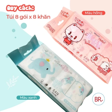 Bịch Khăn Giấy Ướt Mini 8 Gói 64 Tờ Dễ Thương, Bỏ Túi Đa Năng Du Lịch - 10.000 VND