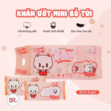 Bịch Khăn Giấy Ướt Mini 8 Gói 64 Tờ Dễ Thương, Bỏ Túi Đa Năng Du Lịch - 10.000 VND