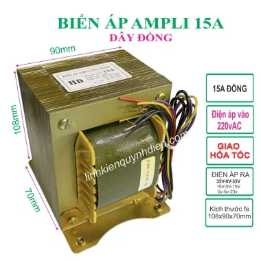 Biến áp Ampli 15A 35V đôi 100% dây đồng công suất cao - Linh kiện điện tử QUỲNH DI�ỄN, giá chỉ 680k