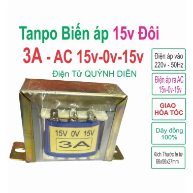 Biến áp đối xứng hạ áp 15V/0V/15V 3A AC 220V ra 15V linh kiện QUỲNH DIỄN Biến áp đối xứng hạ áp 15V/0V/15V 3A AC 220V ra 15V linh kiện QUỲNH DIỄN