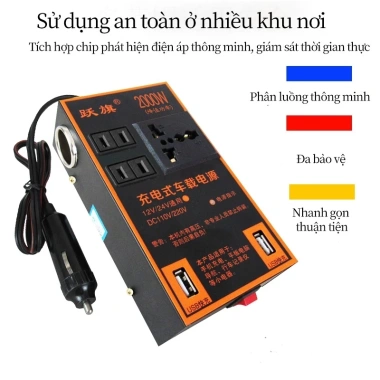 Biến tần 2.000W ô tô 12V/24V sang 220V - Đa năng, sạc nhanh, ổ cắm gia dụng, giảm giá 5 Biến tần 2.000W ô tô 12V/24V sang 220V - Đa năng, sạc nhanh, ổ cắm gia dụng, giảm giá 5