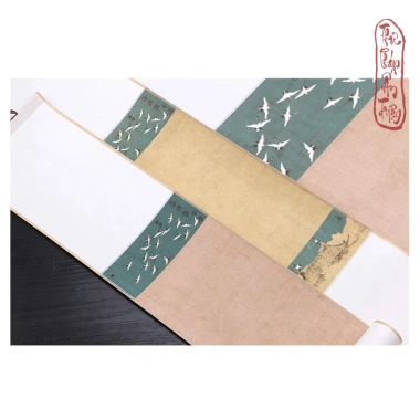 Biểu bô lụa nền tranh bạch hạc giả cổ viết thư pháp – Đồ trang trí nội thất 2