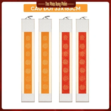 Biểu liễn câu đối 7 chữ liễn lụa viết thư pháp 33x183cm - Giá ưu đãi 210.000 VND, trang trí nội thất phong thủy