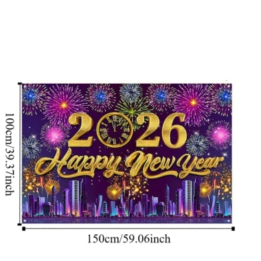 Biểu ngữ Năm Mới Đen Sáng Bóng - Phông nền Polyester Lấp Lánh, Bóng Bay Đa Màu, Giá 83.600₫