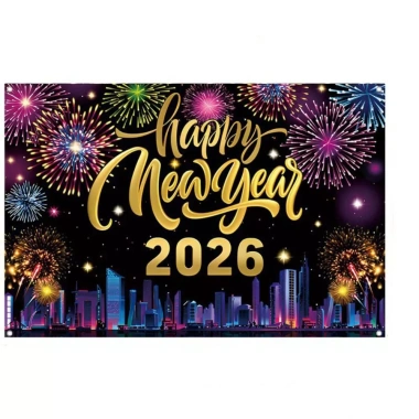Biểu ngữ Năm Mới Đen Sáng Bóng - Phông nền Polyester Lấp Lánh, Bóng Bay Đa Màu, Giá 83.600₫