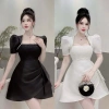BIGSIZE D119 Đầm tiểu thư tay phồng nhấn eo, dây đá sang chảnh 50‑90kg - 325k