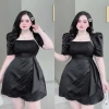 BIGSIZE D119 Đầm tiểu thư tay phồng nhấn eo, dây đá sang chảnh 50‑90kg - 325k 5
