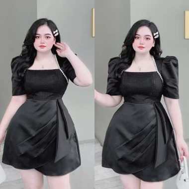 BIGSIZE D119 Đầm tiểu thư tay phồng nhấn eo, dây đá sang chảnh 50‑90kg - 325k