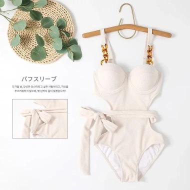 Bikini 1 mảnh nữ Hàn Quốc QCCC bộ áo tắm 4 chi tiết màu trơn hottrend giảm giá 99k