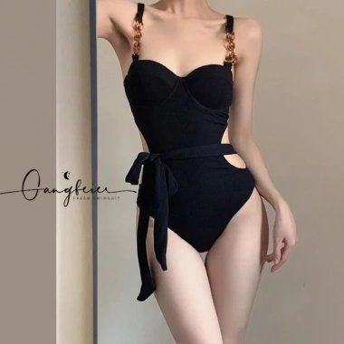 Bikini 1 mảnh nữ Hàn Quốc QCCC bộ áo tắm 4 chi tiết màu trơn hottrend giảm giá 99k