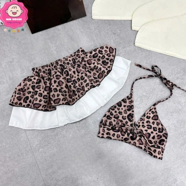 Bikini 2 mảnh áo buộc nơ, quần váy 2 tầng xinh cho bé gái 8-28kg – Đồ bơi đi biển, giá 129k