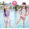 Bikini 2 mảnh áo tay dài họa tiết nàng tiên cá, quần 2 lớp + nón xinh cho bé gái 10-44kg - 229k