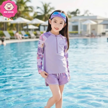 Bikini 2 mảnh áo tay dài họa tiết nàng tiên cá, quần 2 lớp + nón xinh cho bé gái 10-44kg - 229k 4