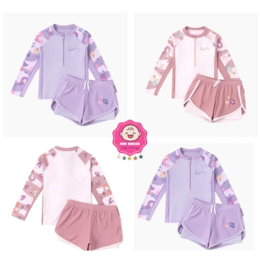 Bikini 2 mảnh áo tay dài họa tiết nàng tiên cá, quần 2 lớp + nón xinh cho bé gái 10-44kg - 229k 6