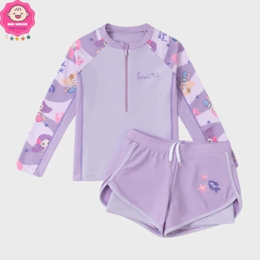 Bikini 2 mảnh áo tay dài họa tiết nàng tiên cá, quần 2 lớp + nón xinh cho bé gái 10-44kg - 229k 7
