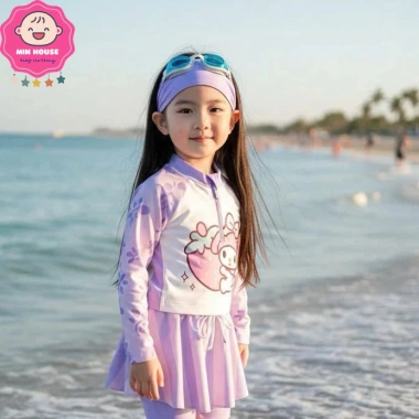 Bikini 2 mảnh áo tay dài kèm quần váy xinh bé gái (10‑42kg) KM47 - Giá ưu đãi 199k