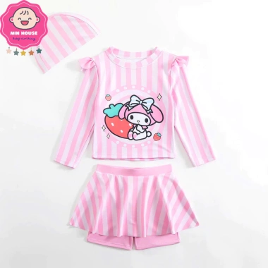Bikini 2 mảnh áo tay dài kèm quần váy xinh bé gái (10‑42kg) KM47 - Giá ưu đãi 199k