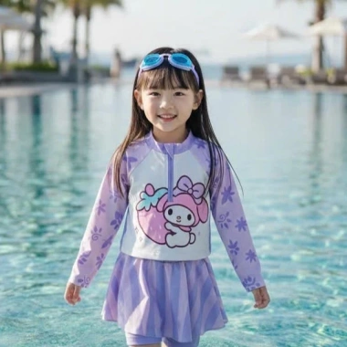 Bikini 2 mảnh áo tay dài kèm quần váy xinh bé gái (10‑42kg) KM47 - Giá ưu đãi 199k