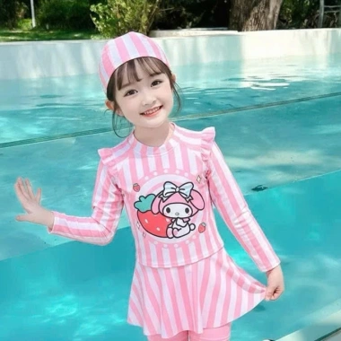 Bikini 2 mảnh áo tay dài kèm quần váy xinh bé gái (10‑42kg) KM47 - Giá ưu đãi 199k