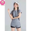 Bikini 2 mảnh áo tay ngắn, quần 2 lớp năng động cho nữ 40‑62kg – Đồ bơi đi biển, tập gym 2