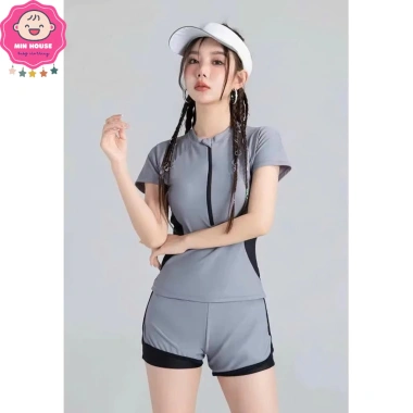 Bikini 2 mảnh áo tay ngắn, quần 2 lớp năng động cho nữ 40‑62kg – Đồ bơi đi biển, tập gym 2