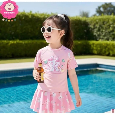 Bikini 2 mảnh đồ bơi áo tay ngắn, chân váy hoạt hình xinh xắn cho bé gái 9-42kg - Giá 189.000 VND