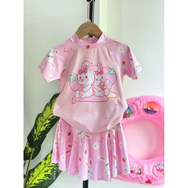 Bikini 2 mảnh đồ bơi áo tay ngắn, chân váy hoạt hình xinh xắn cho bé gái 9-42kg - Giá 189.000 VND