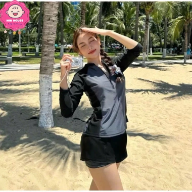 Bikini 2 mảnh tay dài, quần 2 lớp mẹ & bé 38-62kg - Đồ bơi biển du lịch 199k 6