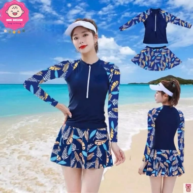 Bikini 2 mảnh tay dài xanh than họa tiết hoa lá, chân váy thời trang cho nữ - Giá ưu đãi 169.000 VND 5