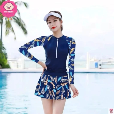 Bikini 2 mảnh tay dài xanh than họa tiết hoa lá, chân váy thời trang cho nữ - Giá ưu đãi 169.000 VND 7