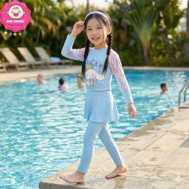 Bikini 3 mảnh áo tay dài quần dài váy cho bé gái 10-44kg dưới 1m55, đồ bơi giá 289.000đ